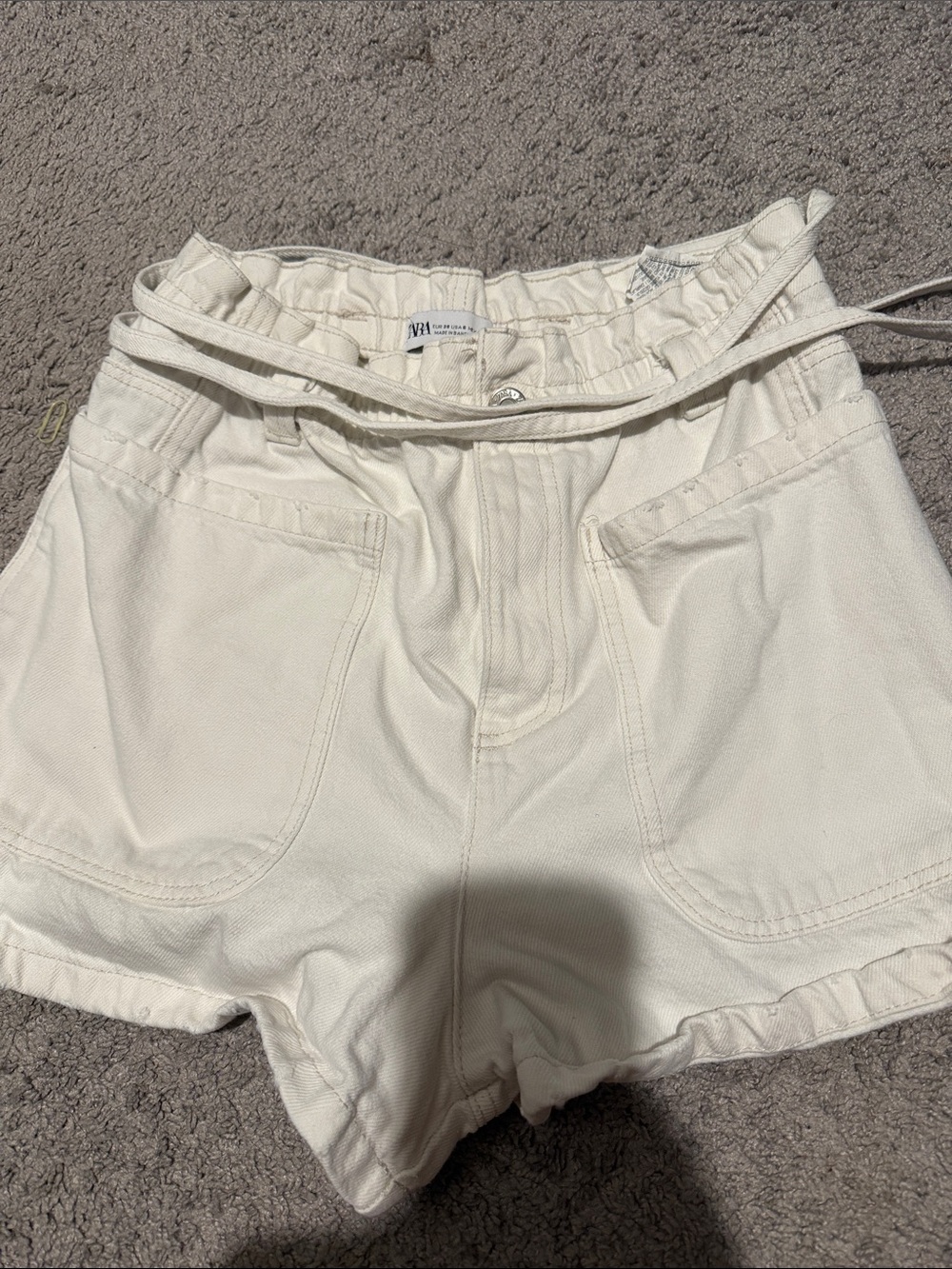 Zara High-Waist Paperbag Shorts - Cream